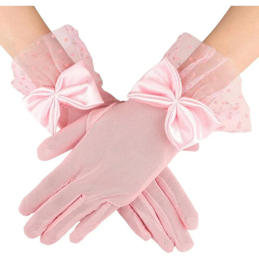 Women's Pink Bow Short Lace Veil Feather Derby Tea Party Elegant Gloves Styles